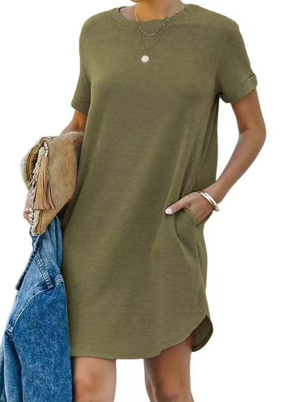 ⏰2025 Women's Casual Short Sleeve T-shirt Dress Basic Dresses with Pockets