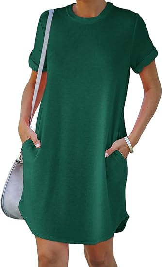 ⏰2025 Women's Casual Short Sleeve T-shirt Dress Basic Dresses with Pockets