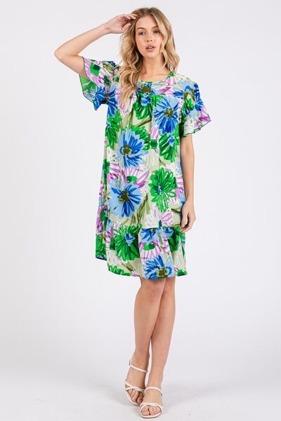 Ces Femme Floral Ruffled Short Sleeve Dress