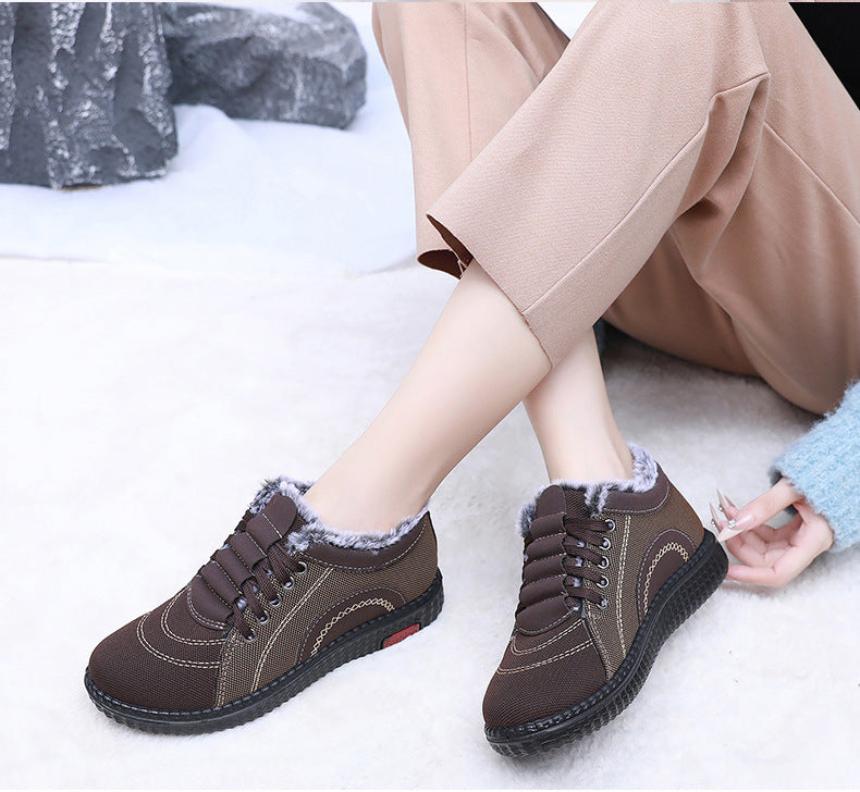 Women's Winter Fleece-lined Warm Non-slip Soft-soled Cotton Shoes