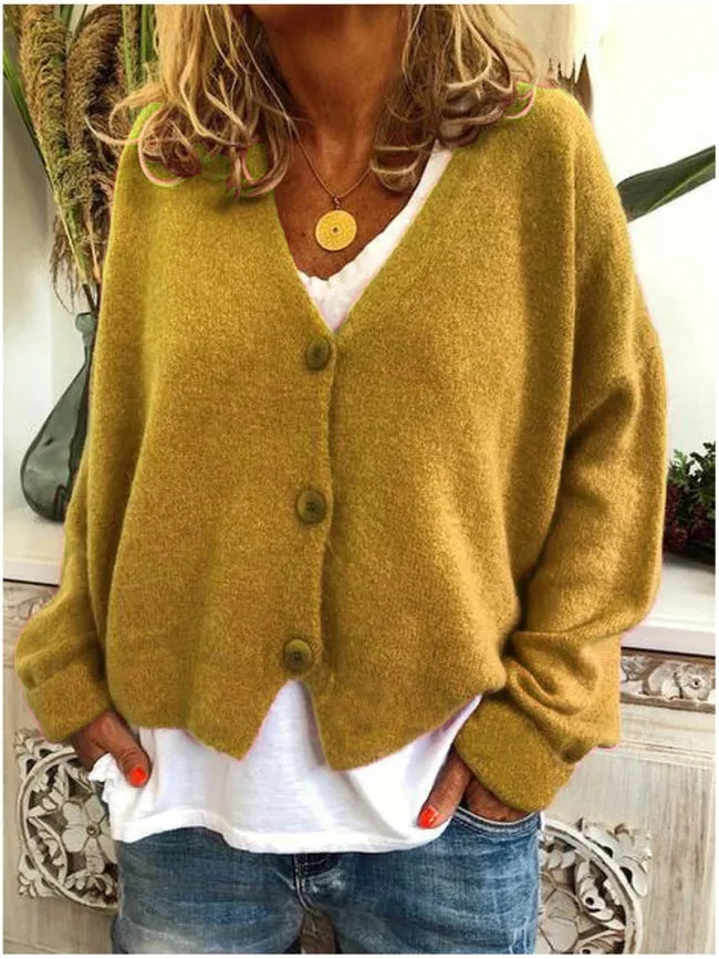 Women Fall/Winter Chic V-neck Button Knitwear