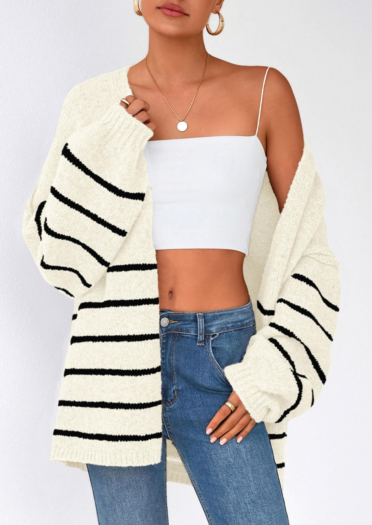 Women's Oversized Balloon Sleeve Striped Cardigan (Buy 2 Free Shipping)