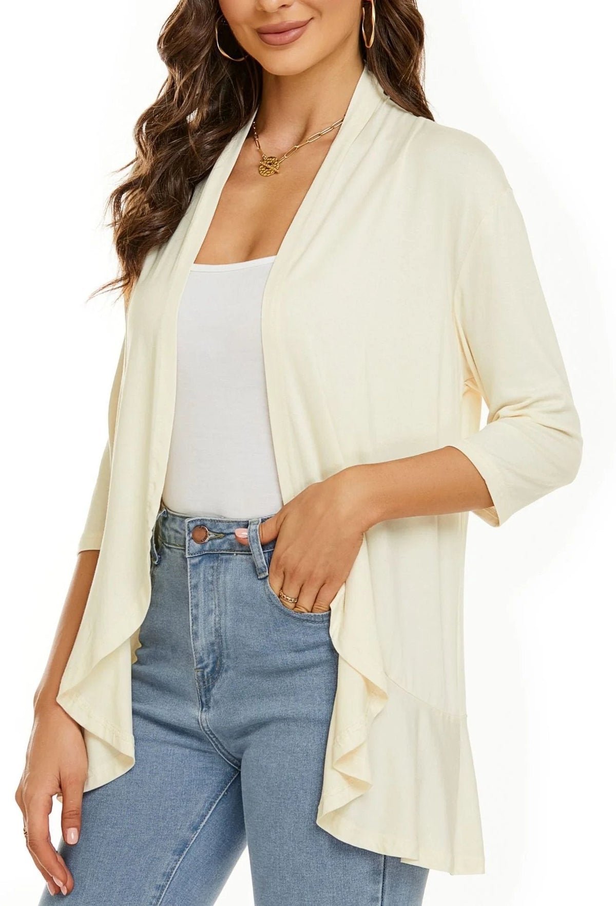 ✨Top-3 Sale Cardigan 2025✨|Women Fall/Winter Lightweight Open Front Casual Ruffle Cardigan