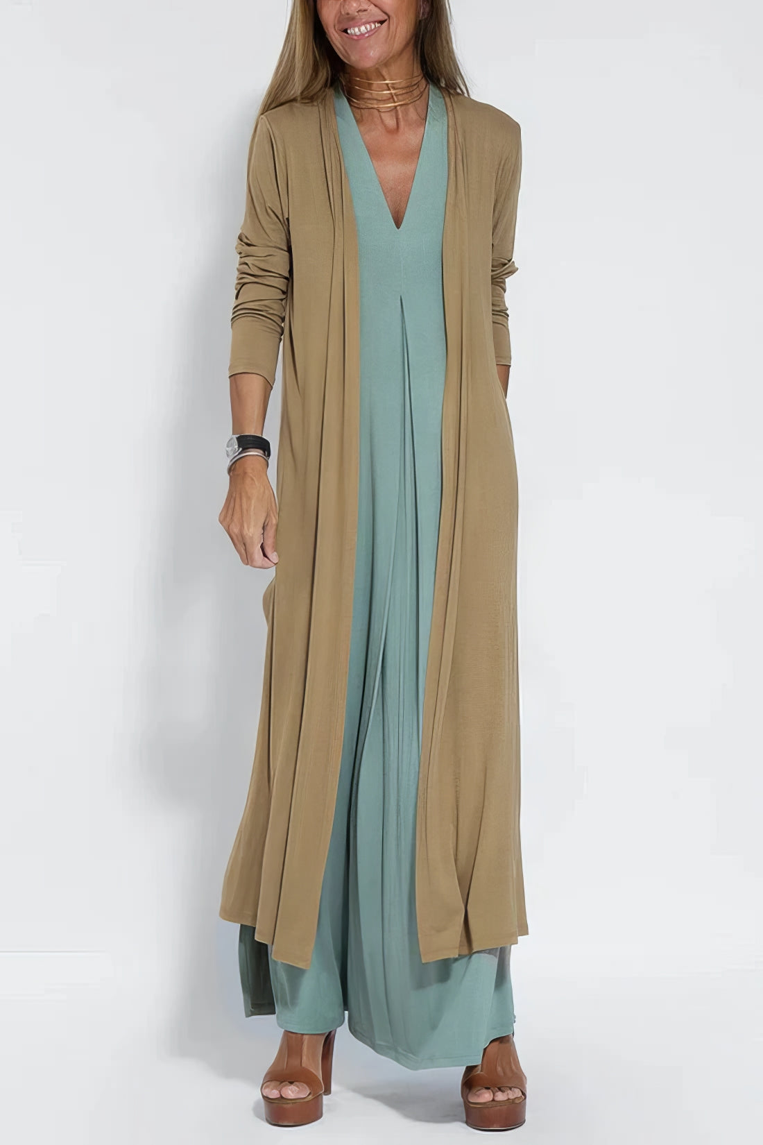 Elegant Long Dress + Matching Cardigan